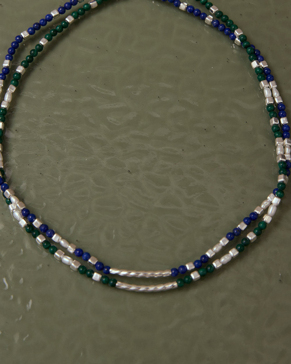 MALACHITE BEADED NECKLACE (STERLING SILVER)