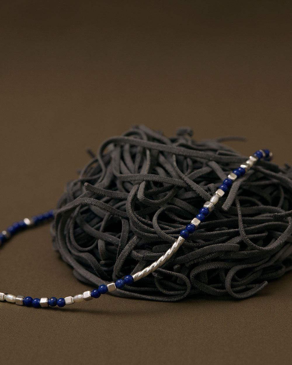 LAPIS BEADED NECKLACE (STERLING SILVER)