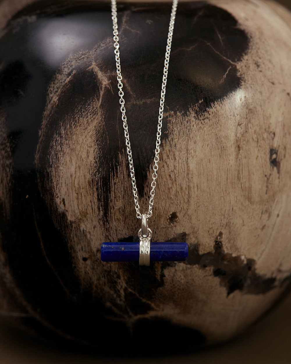 LAPIS T-BAR NECKLACE (STERLING SILVER)