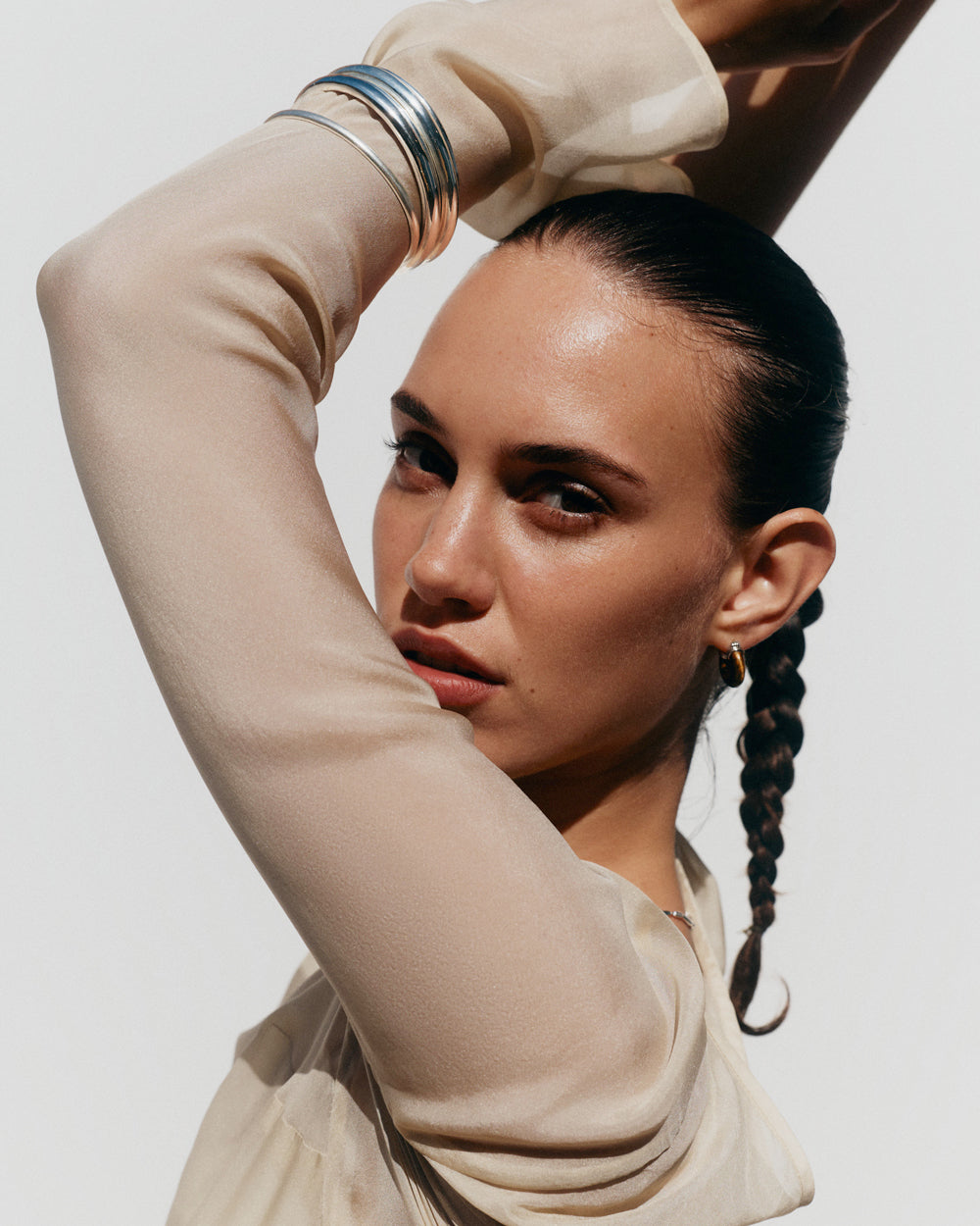 TEMPO TIGERS EYE HOOPS (STERLING SILVER)