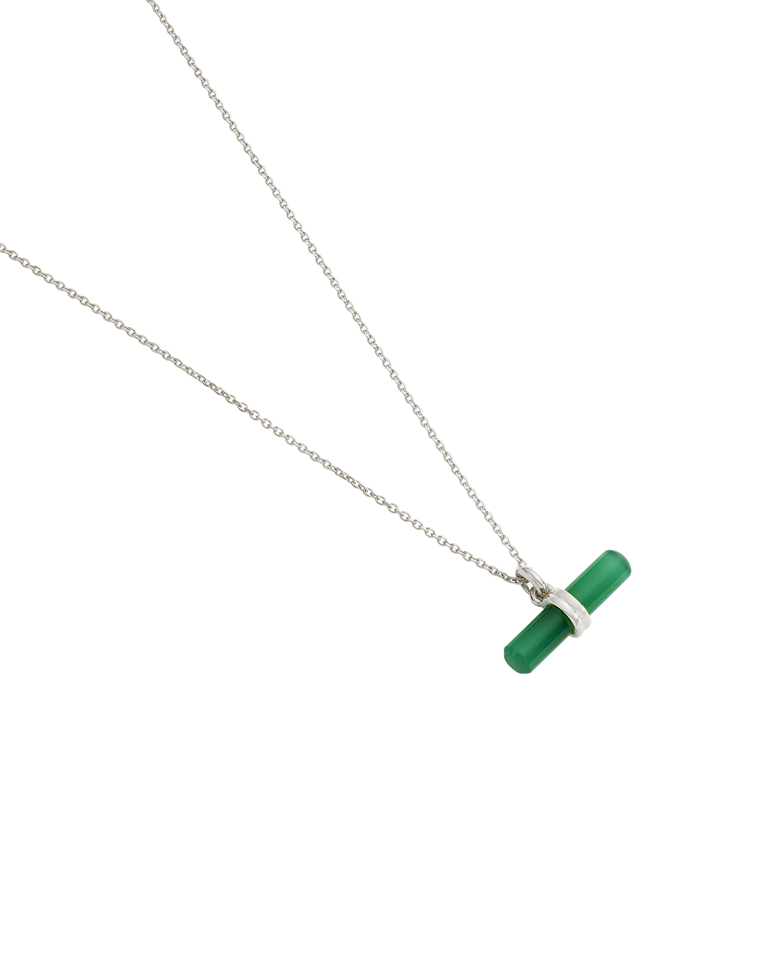 GREEN ONYX T-BAR NECKLACE (STERLING SILVER)